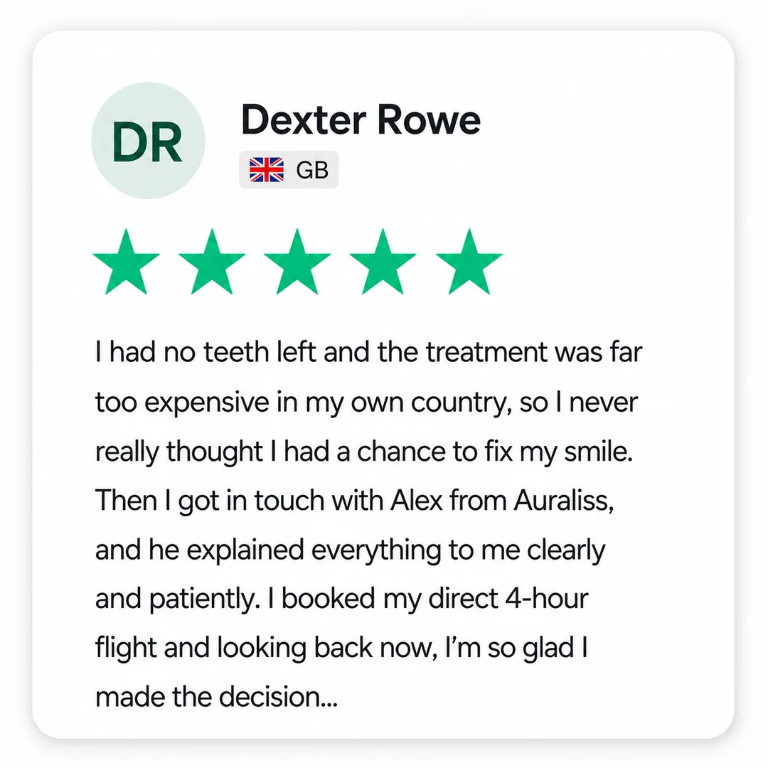Auraliss Health Trustpilot review card from Dexter Rowe